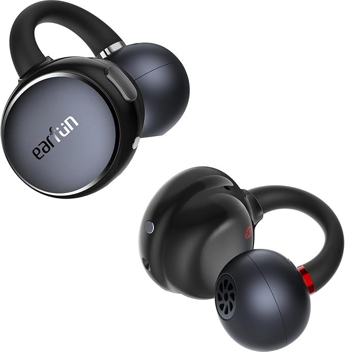 EarFun Clip Open Ear Earbuds, Wireless Clip On Headphones, Adaptive Comfort with Secure Fit, Bluetooth 6.0, LDAC, Hi-Res Audio, 2 Mics AI ENC Call, 40H Playtime, Earbuds for Sports, Running, Black