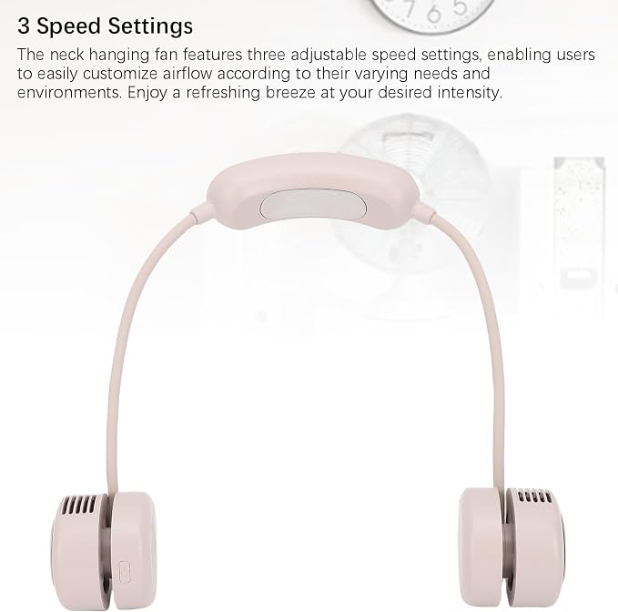 Portable Cooling Neck Fan, Hands Free Wearable Bladeless Fan with 1200mAhx2 Battery, 3 Speeds Quiet Operation, Foldable Hanging Neck Fan for Travel, Office, Outdoor - Beige