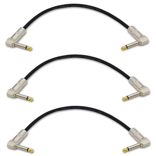 Guitar Patch Cable 1 ft Instrument Cable 1/4 Inch Right Angle AMP Cord for Electric Guitar,Bass Keyboard,Pro Audio Black,Pack of 3