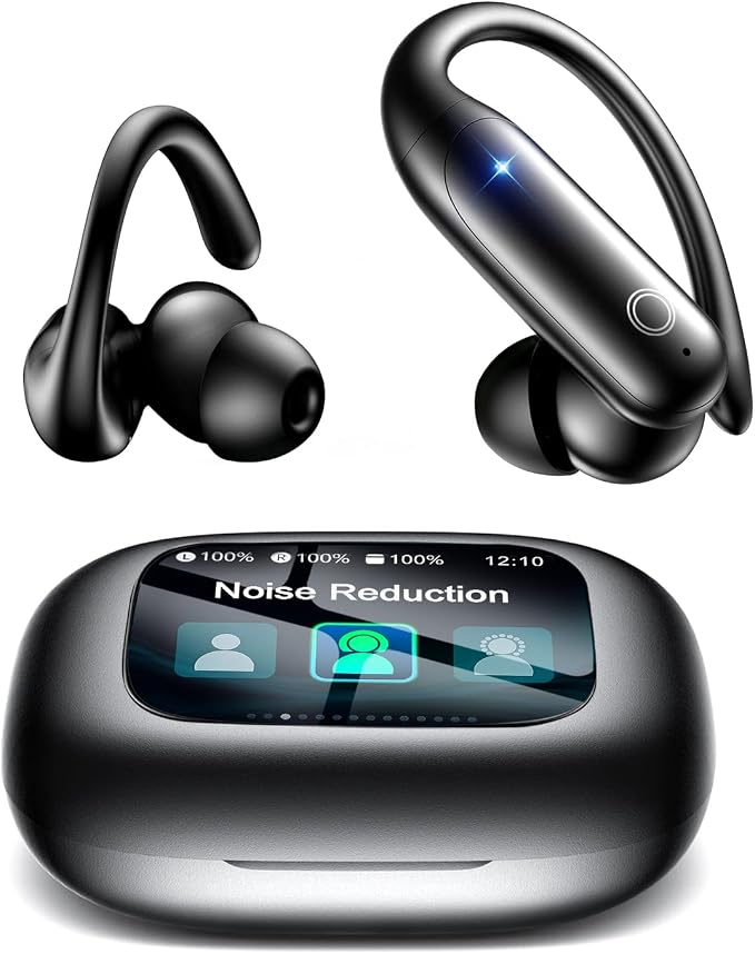 LEEMC 40H Bass Stereo Sound Over-Ear Earphones for iOS, Android, Sports, Workout Wireless Earbuds, Bluetooth Headphones 6.0, Ear Buds with Touch Screen, ANC ENC Noise Cancelling, Black