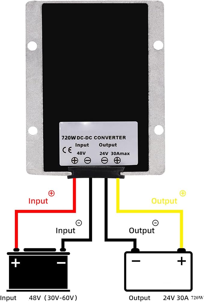 Voltage Reducer 36V 48V Step Down to 24V 30A 720W, Waterproof Big-Size DC Converter, High-Power Power Supply Module Buck Transformer for Golf Cart, Forklifts, Car