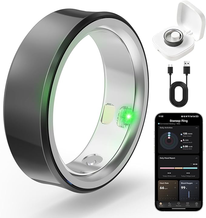 Smart Ring for Women & Men, Fitness & Activity Tracker, Sleep Monitoring, 7-Day Battery Life, 5ATM Waterproof, No Subscription Fee, iOS & Android Compatible (Black, 9)