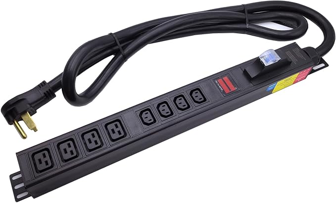 50 Ampere Rack Mounted PDU Power Socket, 4-Position C13+4-Position C19 Combination Circuit Breaker Protection, Aluminum Alloy Shell, 6-Foot 8AWG Cable Voltage and Current Display Instrument(C13-08-D)