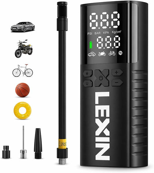 LEXIN P4 Tire Inflator Portable Air Compressor, 150PSI Electric Air Pump for Car Tires, w/Pressure Gauge&LED Light, 4000mAh Cordless Smart Pump for Car/Motorcycle/Bike/Bicycle/Scooter/Ball/Inflatable