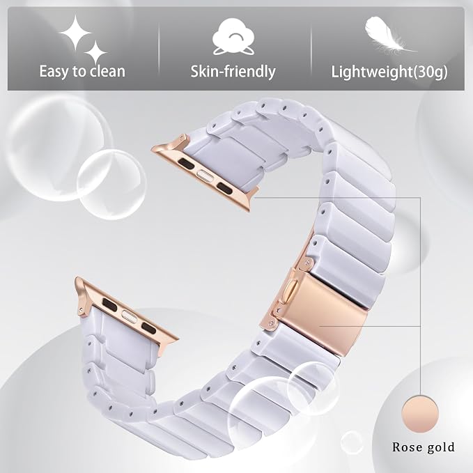V-MORO Resin Band Compatible with Series 7/8/9/10 Apple Watch Bands 41mm/40mm/38mm/42mm Fashion Strap for iWatch Series 6/5/4/3/2/1/SE/SE3 Lightweight Bracelet Wristband Women(Classic Pure White)