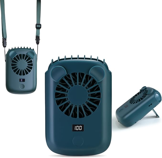 2025 AI portable neck hanging fan can charge mobile phones, 4-speed, powerful turbo airflow, with lighting, personal chest fan can work for up to 50 hours, hands-free neck wearable and portable