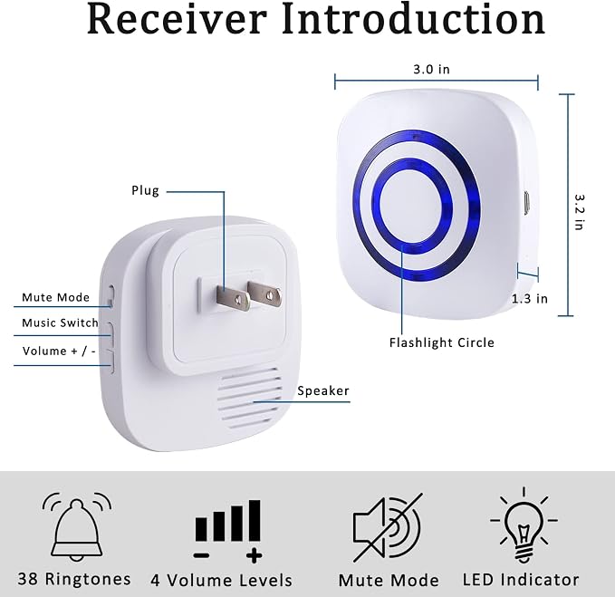 BESTOONE Motion Sensor Alarm, Long Range Wireless Driveway Alarm, Indoor Home Security System Electric Doorbells, 2 Motion Detector and 1 Alarm, 38 Chime Tunes, LED Indicator
