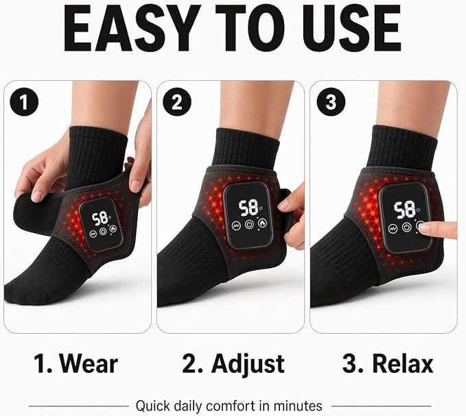 3-in-1 Heated Foot & Ankle Massager, Relieves Foot Pain, Heel Pain, Arch Strain & Ankle Fatigue, Cordless Portable Wrap for Fast Comfort at Home, Office & Travel (1)
