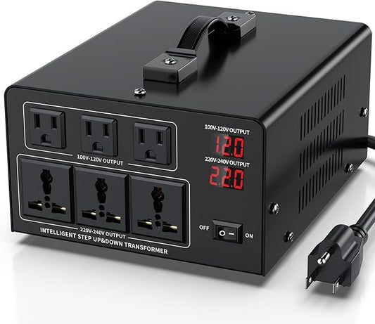 2000W Voltage Converter Transformer Step Up 110V/120V to220V/240V or Step Down 220V to 110V AC Power Converte, Circuit Breaker Protection, 2 US sockets, 2 Universal sockets, LCD Display
