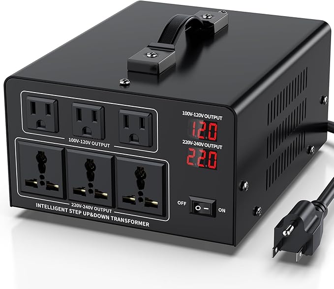 3000W Voltage Converter Transformer Step Up 110V/120V to220V/240V or Step Down 220V to 110V AC Power Converte, Circuit Breaker Protection, 3 US sockets, 3 Universal sockets, LCD Display