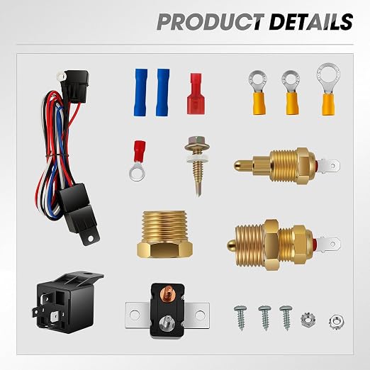 DNA Motoring 2pcs 12Inch Electric Radiator Cooling Fan Thermostat Wiring Switch Relay Kit, Universal High Performance Slim Fan Push Pull Electric Radiator with Mount Kit, RAF-12X2+SW-KIT