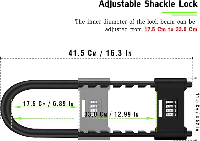 4 Digit Combination Padlock,Heavy Duty Anti Theft U-Shape Security Code Lock with Adjustable Shackle,for Bicycles, E-Bike,Mountain Bike,Glass Door,Gates,Shed, Fence [ Adjustable Range 175-330mm]