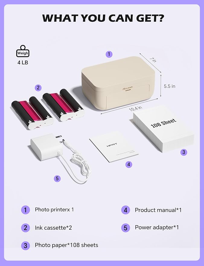 iDPRT 4x6 Photo Printer, CP4100 Photo Printer for iPhone & Android with 108 Sheets & 2 Cartridges, Wi-Fi Wireless Portable Picture Printer, Instant Print Photos, Dye Sublimation, Beige