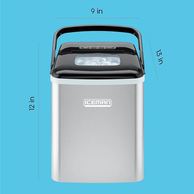 Iceman Dual-Size Countertop Ice Maker Machine, Portable, Creates 2 Cube Sizes in 6 Mins, Holds 1.3 lb. of Ice, Makes up to 26 lb in 24 Hours, Self-Cleaning Scoop Included, Stainless-Steel