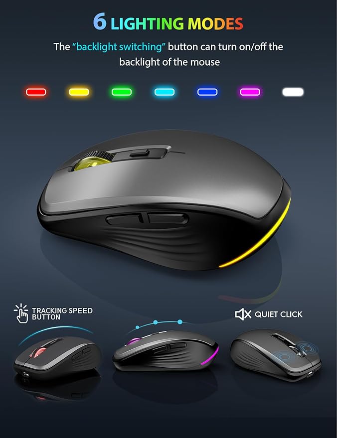 Wireless Keyboard and Mouse Combo Backlit - Compact Quiet Keyboard with RGB Mouse, Rechargeable, Slim, Sleep Mode, Portable Cordless Keyboard Mouse Set for Mac, Windows (Space Gray) - SABLUTE KM61PRO
