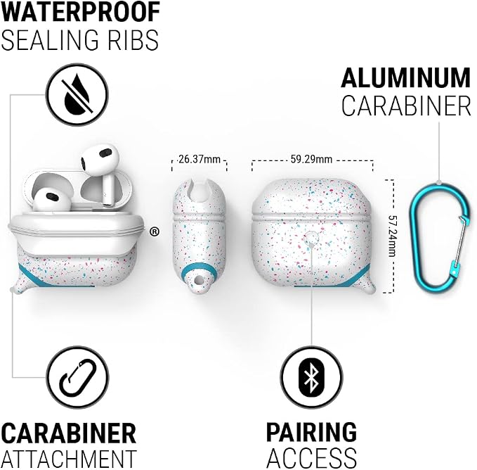 Catalyst Waterproof Case for AirPods 3rd Generation - Wireless and USB-C Charging Compatible AirPods 3rd Generation Case, Drop Protection Cover for AirPods 3 One Piece Design with Carabiner