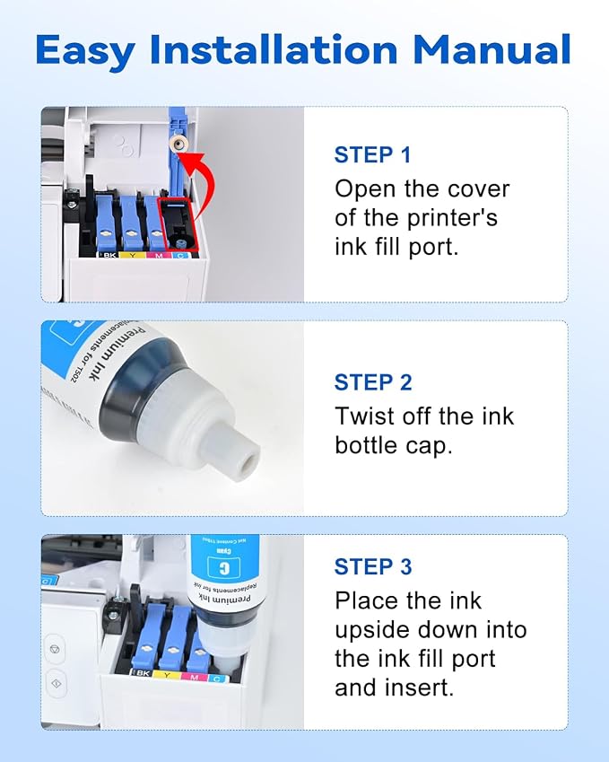 522 High Capacity Ink Refill Bottle (6-Bottles) Replacement for Epson 522 Ink Works with EcoTank ET-2800 ET-2400 ET-2720 ET-2803 ET-2840 ET-4700 ET-4800 ET-4810 660ml Total Black and Color Combo
