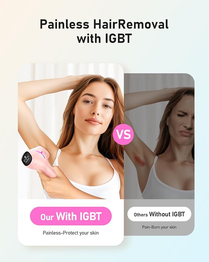 LYSMOSKI Laser Hair Removal for Women and Men, At-Home IPL Hair Removal Device with 5.2 cm² Treatment Window, Nearly Painless, Visible Results in 2 Weeks, Full Body Treatment in 8 Minutes,Pink