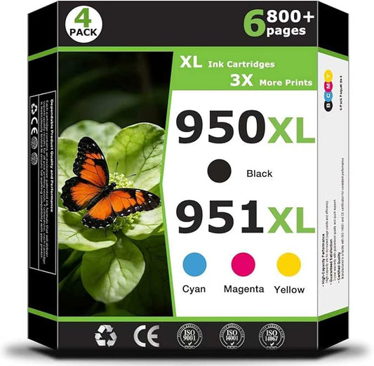 950XL 951XL Ink Cartridges Compatible for HP 951 XL for HP 950 xl Printer Ink 950 951 ink combo pack Work with OfficeJet Pro 8100 8600 8610 8615 8620 8625 8630 8660 251dw 271dw 276dw Printer(4 Pack)