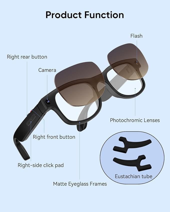 CJkao Smart Glasses with Camera for Men, Video Recording, Voice Recording, Voice Assistant Control, Bluetooth Music, AI Glasses for Teenager