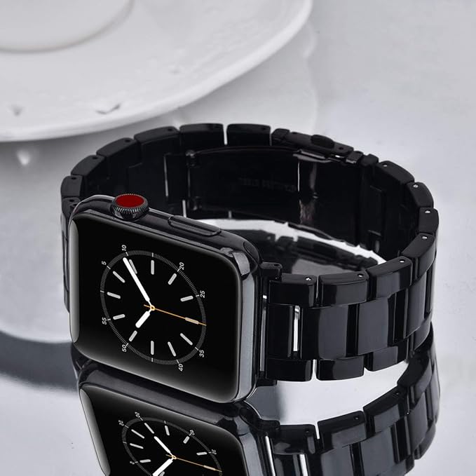 V-MORO Resin Strap Compatible with Apple Watch Band Series 11/10/9/8/7 46mm 45mm 44mm 42mm,Men Women Fashion Lightweight Black Wristband Replacement for iWatch Series 6/5/4/3/2/1/SE