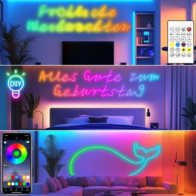 Cozylady 6M RGB Neon Light LED Rope Light,20ft Waterproof Bluetooth APP Remote Control Music Sync Strip Light,24V Flexible DIY Silicone Light for Bedroom Home Indoor Outdoor Decoration (6M/20Ft)