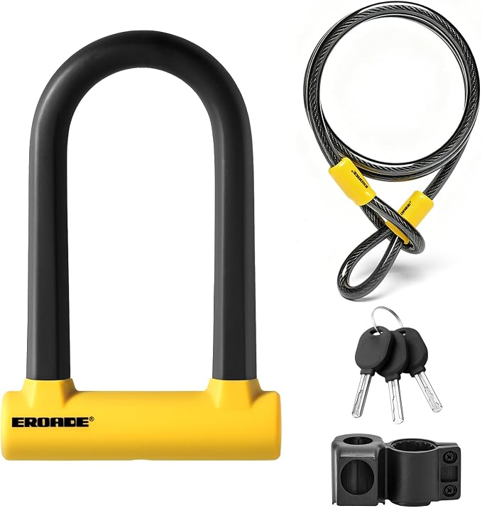 Bike U Lock with 5ft Security Steel Cable,Heavy Duty Anti Theft Bike U Lock,20mm Shackle, with Mounting Bracket, 3Keys,Lock for Door Gate Motorcycle Scooter