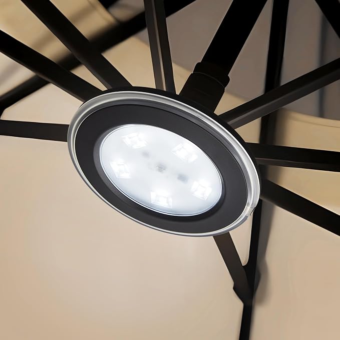 Vitnucrol LED Patio Umbrella Lights with Remote, 4000mAh Rechargeable Portable Outdoor Cantilever Umbrella Lamp with 3 Brightness, Dimmable Camping Lights for Offset Umbrellas, Tents