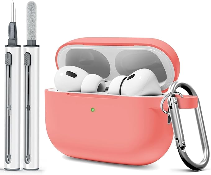for AirPods Pro 2 Case with Cleaner Kit, Compatible with Airpods Pro 2nd/1st Generation Case (USB-C Cable) with Keychain for Women and Men,Coralline