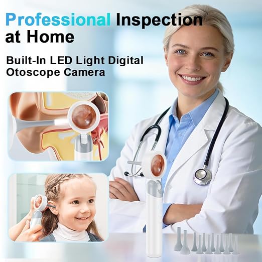 Otoscope Ear Camera with Light, 1.4” Screen 1080P HD Ear Scope, 12 Silicone Specula Tips, Photo & Video Recording, Type-C Rechargeable, Ear Otoscope Camera for Adult Kid and Pet