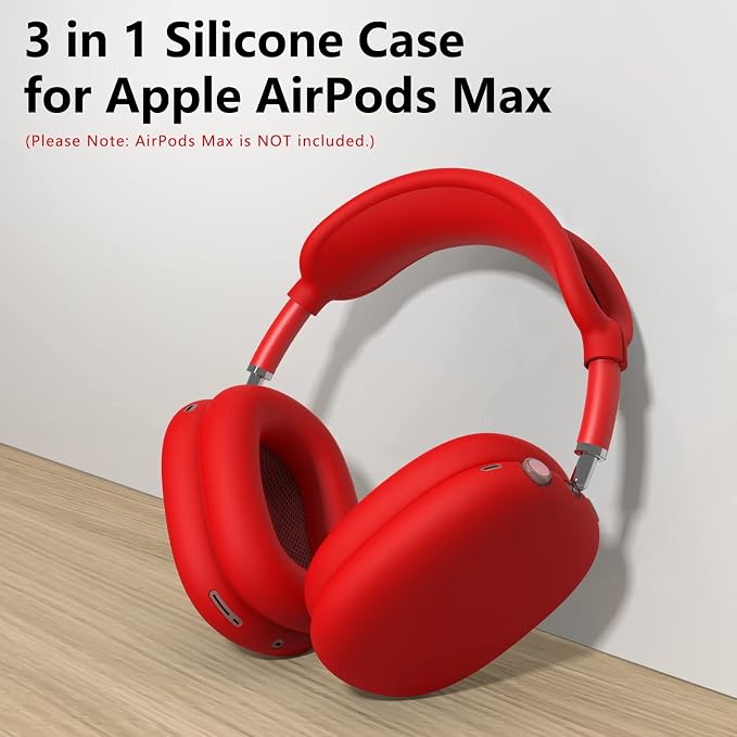 Silicone Case Cover for AirPods Max Headphones, Ear Pad Case Cover/Ear Cups Cover/Headband Cover for AirPods Max 2/1 (2026/2024/2020)(USB-C/Lightning),Silicone Accessories for Apple AirPods Max 2, Red