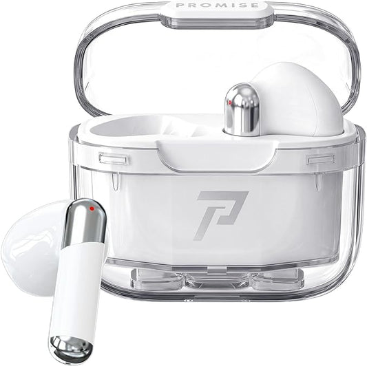 Promise Wireless Earbuds Bluetooth5.3 Earphones,40Hrs Play, ENC Noise Cancelling Mic,13mm Deep Bass,Remote Control for TikTok,YouTube Shorts Like,Smart Phone Laptop Computer Sports Headphones(White)