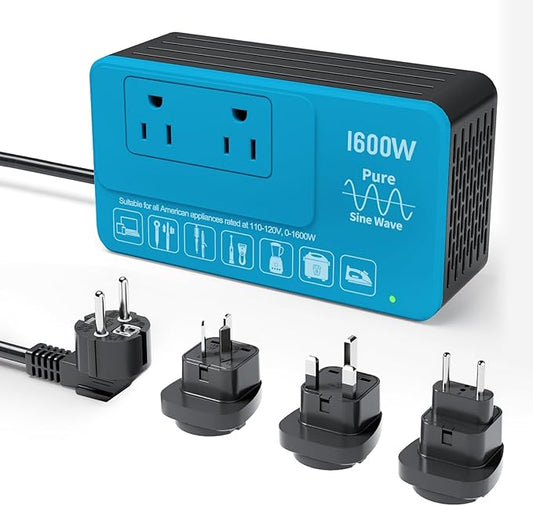 220V to 110V Converter US to Europe, Voltage Converter for European Travel, 1600W - Plug & Play, Power Any U.S. Appliances Overseas, Step Down Transformer Universal Adapter for International Travel