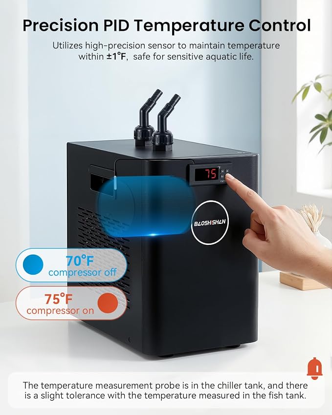 BAOSHISHAN 1/10 HP Aquarium Chiller 42 Gallon 160L Water Cooling System | Quiet Compressor Refrigeration, Includes Pump and Tubing, 110V, Ideal for Hydroponics, Axolotl and Reef Tanks
