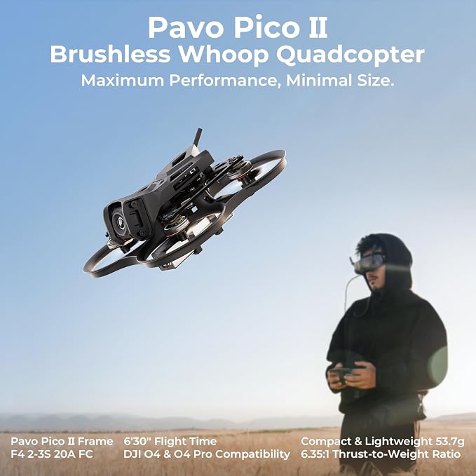 BETAFPV Pavo Pico II Brushless Whoop Drone, Ultra-Light 2S Cinewhoop with HD VTX Bracket II, F4 2S 20A AIO FC, 1102 14000KV Motor, Compatible with O4/O4 Pro VTX for Cruising Indoors Outdoors PNP ELRS