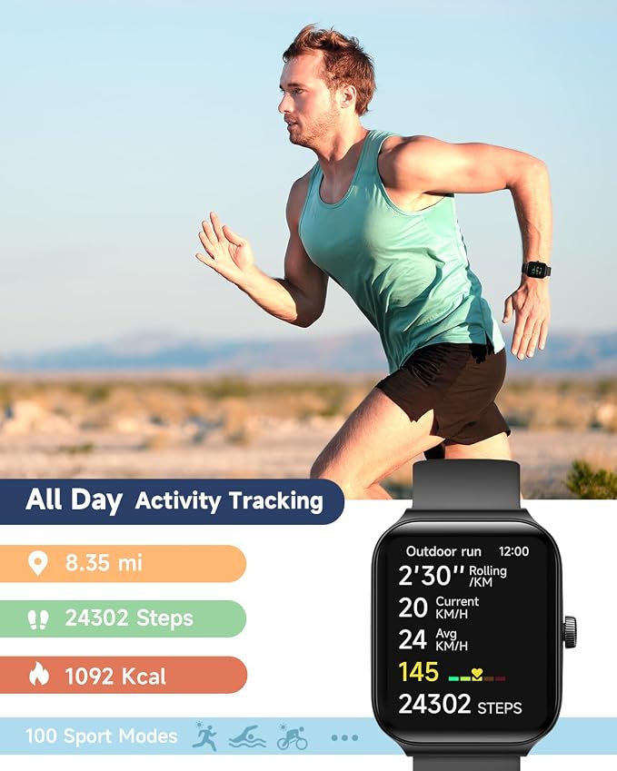 TOOBUR Smart Watch for Men Women Alexa Built-in, 1.95" Fitness Tracker with Answer/Make Calls, IP68 Waterproof/Heart Rate/Sleep Tracker/100 Sports, Fitness Watch Compatible Android iOS