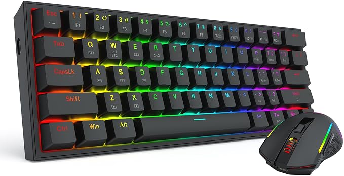 Redragon S144 Gaming Keyboard & Mouse Combo, 60% K617 Tri-Mode Wireless RGB Mechanical Keyboard and 7200 DPI Wireless Gaming Mouse Bundle, Convenient Shared Dongle