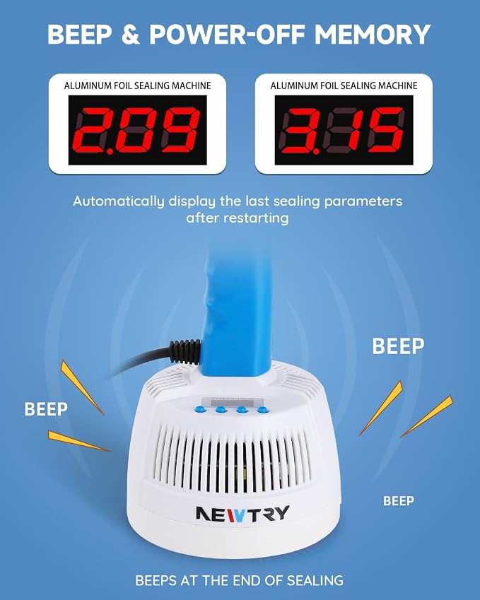 NEWTRY Induction Sealer 20-100mm Heat Handheld Sealing Machine Electromagnetic Bottle Cap Sealer Power & Time Adjustable for Plastic Glass Bottles Caps (110V)