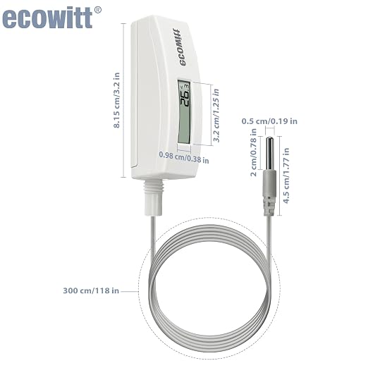 ECOWITT WN34BL Digital Pool Thermometer with LCD Display, Waterproof Water Temperature Sensor, Easy to Mount, 10ft Cable Sensor for Swimming Pool, Hot Tubs, Spas, Bath Water, Fish Ponds