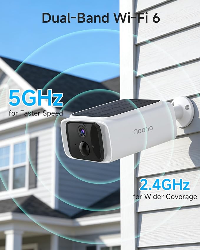 Noorio Solar Security Cameras Wireless Outdoor, 2K Resolution Outdoor Camera, 2.4/5G WiFi Camera for Home Security, Color Night Vision, 2-Way Talk, IP65 Waterproof, Alexa, SB400
