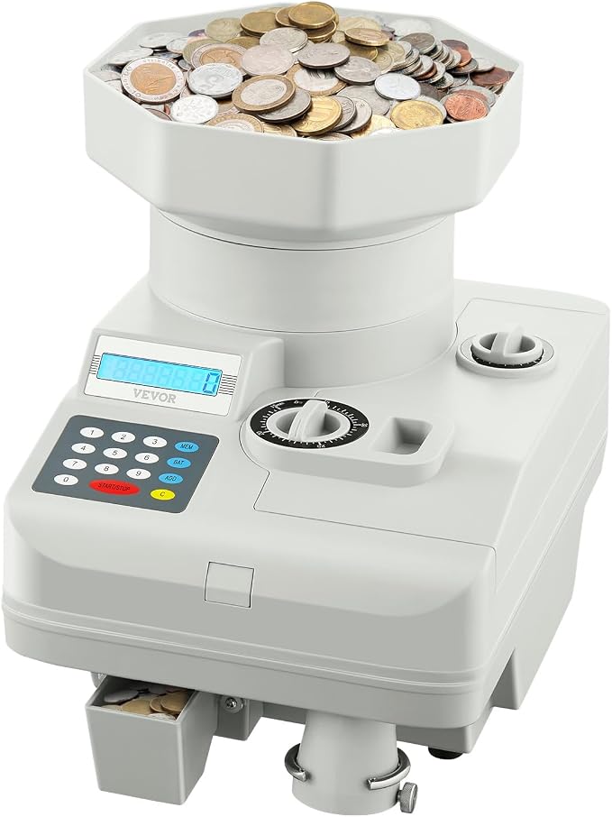 VEVOR High Speed Coin Counter, Professional Coin Sorter with Anti-Jam Tech, 1300 Coins/Min Counting Speed, 11000 Coins Hopper Capacity, Suitable for International Coins and Tokens