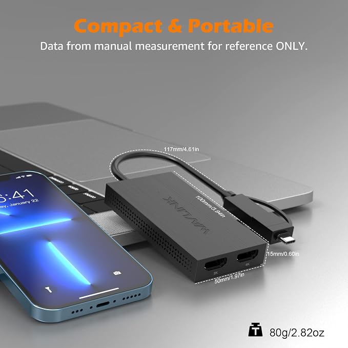 WAVLINK USB 3.0 or USB C to Dual HDMI Adapter, HDMI Splitter Extended Display for Dual Monitors, Support 3 Separate Screens for Windows, MacOS, Thunderbolt 3/4, 1080P@60Hz