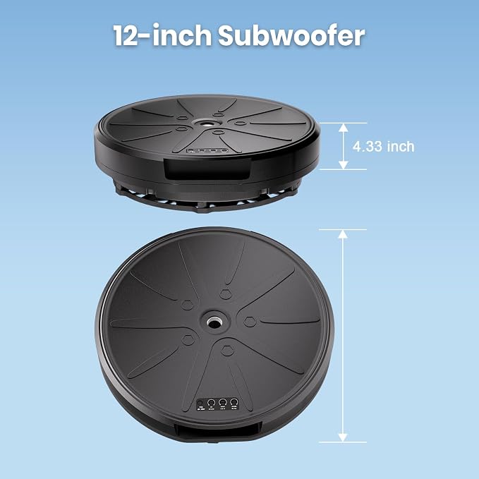 Junsun 800W Powered 12" Spare Tire Car Subwoofer with Built-in Amp & Remote - Anti-Theft Hidden Design, Deep Bass, Easy Plug & Play Install for Most Vehicles (Includes Wire Kit)