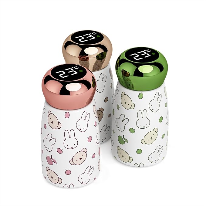Mipow x miffy Smart Temperature Display Water Bottle, 316 Stainless Steel Travel Mug, 230ML Matte Printed Leakproof Portable Mini Thermos Cup for Daily Outdoor Travel, Set of 3