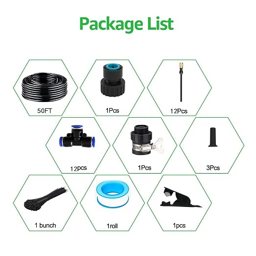 50FT Drip Irrigation Kit, Automatic Garden Watering System with Tool-Free Quick Connectors, 360° Bending Drippers & Copper Misting Nozzles for Greenhouse, Patio, Lawn & Vegetable Garden. (15M)