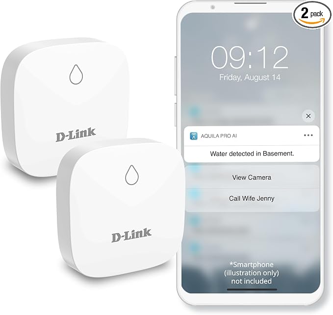 D-Link Add-on Remote Battery-Powered Water Leak Sensing Pod, Long-Range, Compatible Only with SW-A11KT 2-Pack (SW-A2/2)