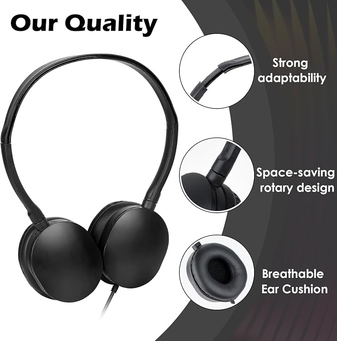 Kids Headphones Bulk 25 Pack for Classroom School,Wholesale Earphones Class Set for Students Teens Children Adult 3.5mm Jack (Black)