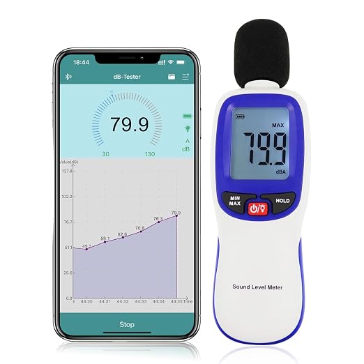 Decibel Meter Wireless Sound Decibel Meter with App Data Logging Bluetooth Portable Sound Level Meter 30~130dBA High Accuracy SPL Meter for Classroom, Office, Home and etc.