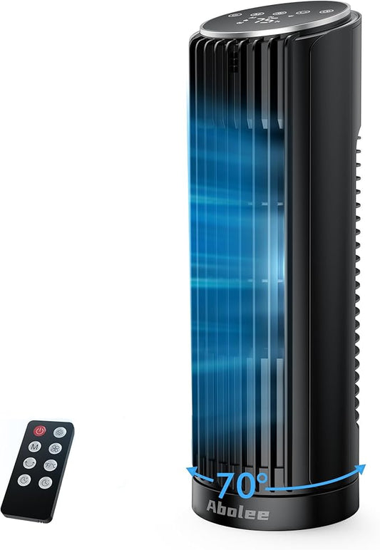 Abolee Tower Fan, 23ft/s Desk Fan with Remote, 70° Oscillating Desk Fan, Standing Table Fan with 4 Speeds, 4 Modes, 12Timer, 2026 New 13'' Bladeless Fan for Bedroom Office, Home
