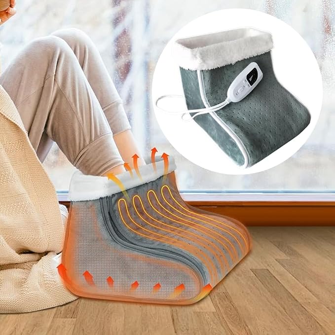 TopHomer Electric Foot Warmer, Quick Heating Pad for Feet, 6-Level Heated and 4 Timing Settings Slippers for Men Women, Soft Heated Boots, Feet Warmer for Home, Brown BS 240V